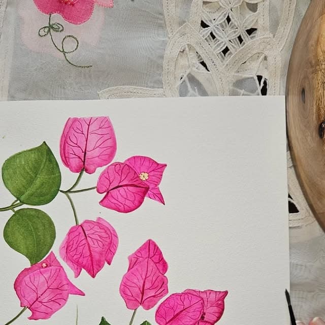 Bougainvillea watercolour with fine botanical details